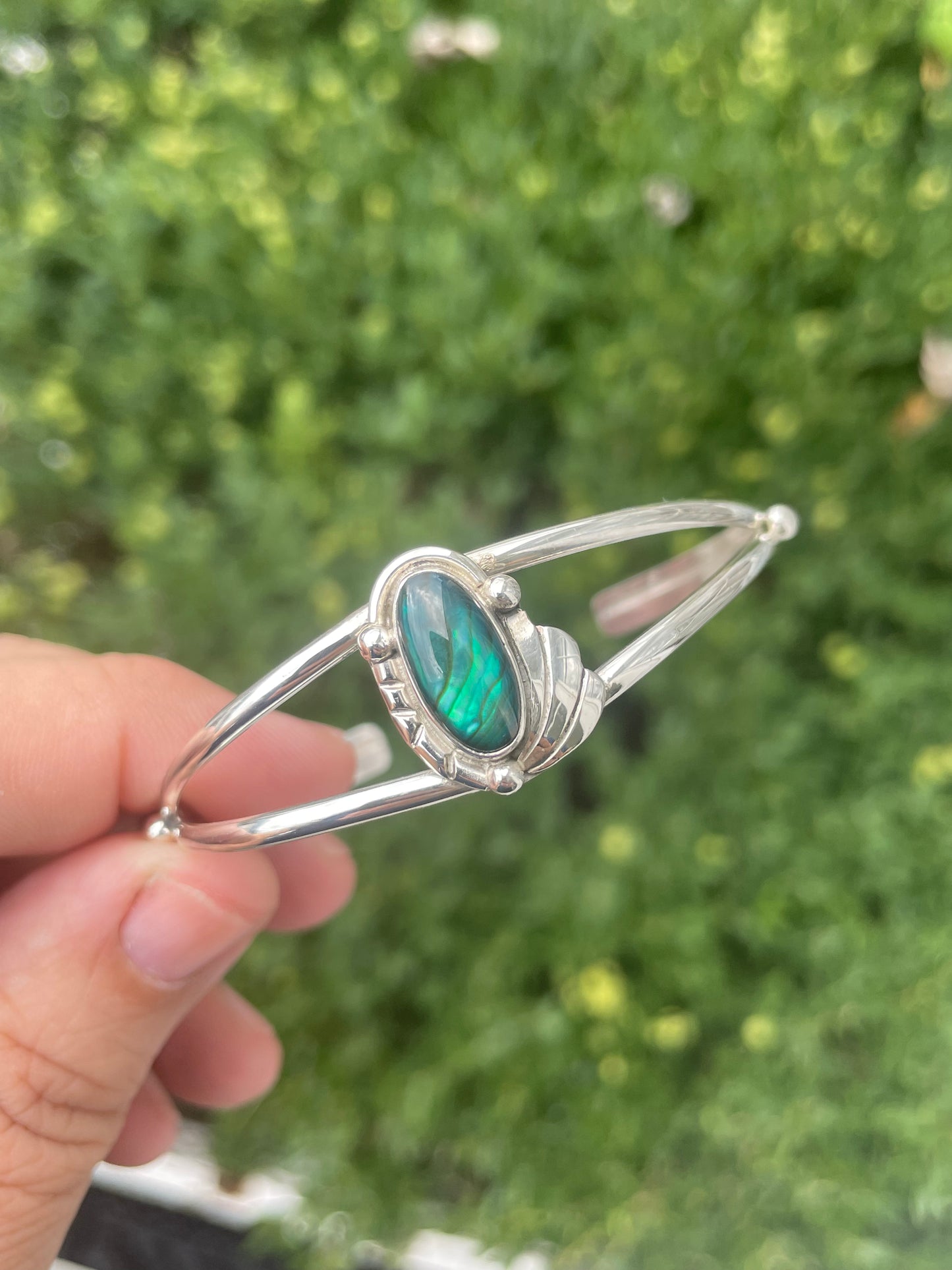 Designer PV 925 Sterling Silver Navajo Tribal Abalone Cuff Bracelet