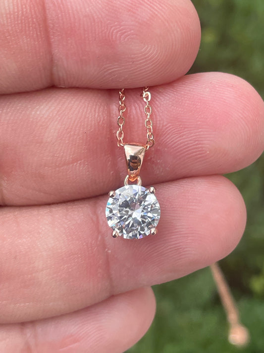 925 Sterling Silver Rose Vermeil 1.50ct Solitare Clear Zirconia Necklace