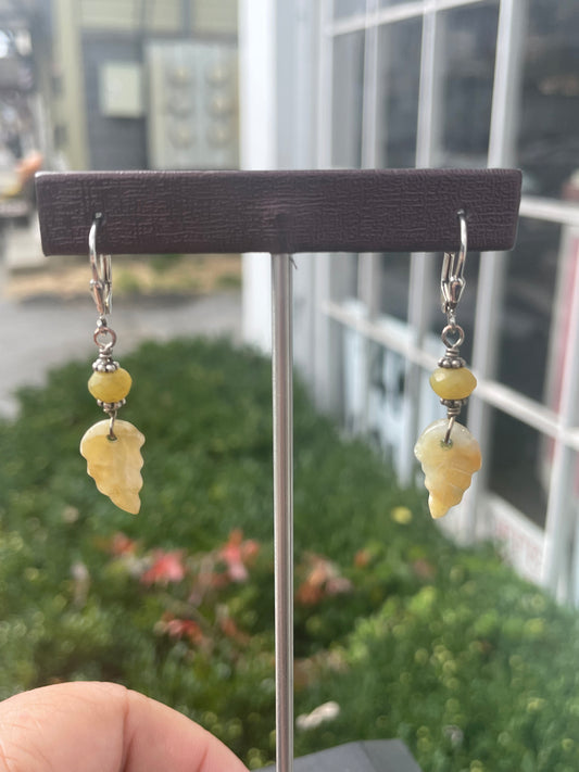 925 Sterling Silver Raw Citrine Handmade Leaf Dangle Earrings