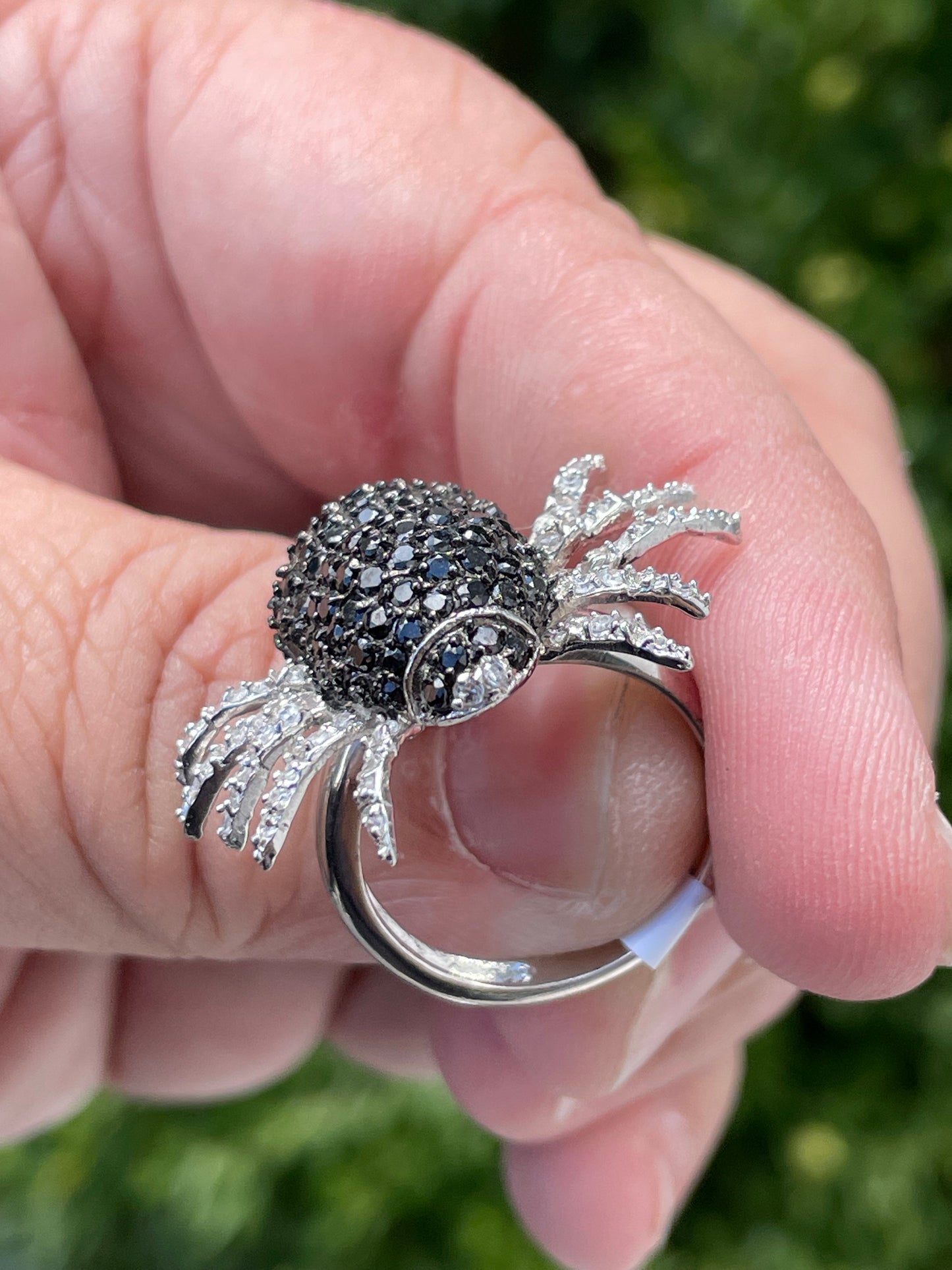 925 Sterling Silver Black & Clear Zirconia Spider Ring sz 7
