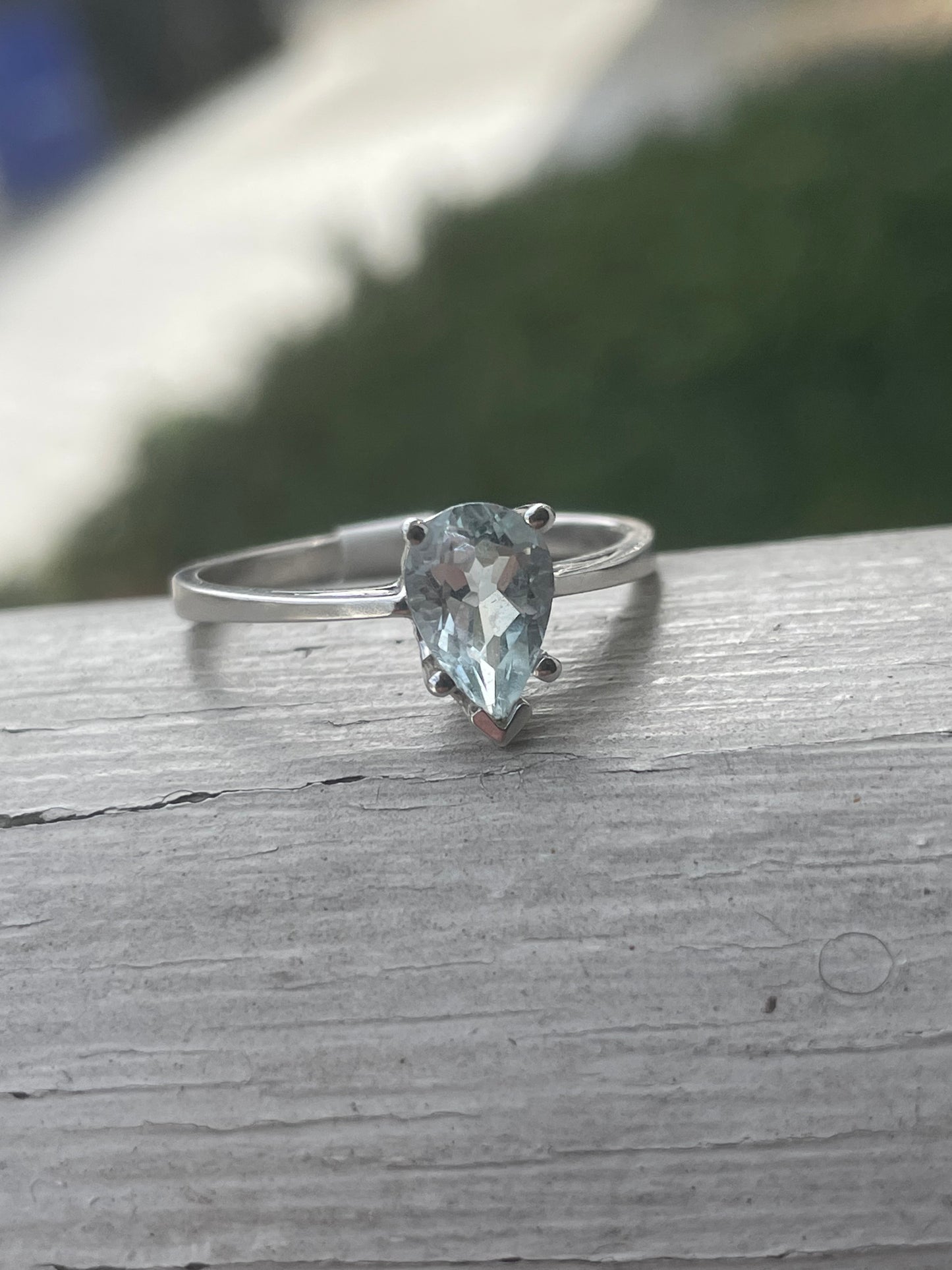 14k White Gold 1.00ct Natural Aquamarine Pear Shape Solitaire Ring sz 10