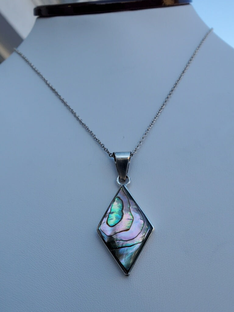 925 Sterling Silver Rhombus Shaped Abalone Necklace