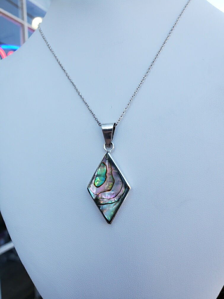 925 Sterling Silver Rhombus Shaped Abalone Necklace