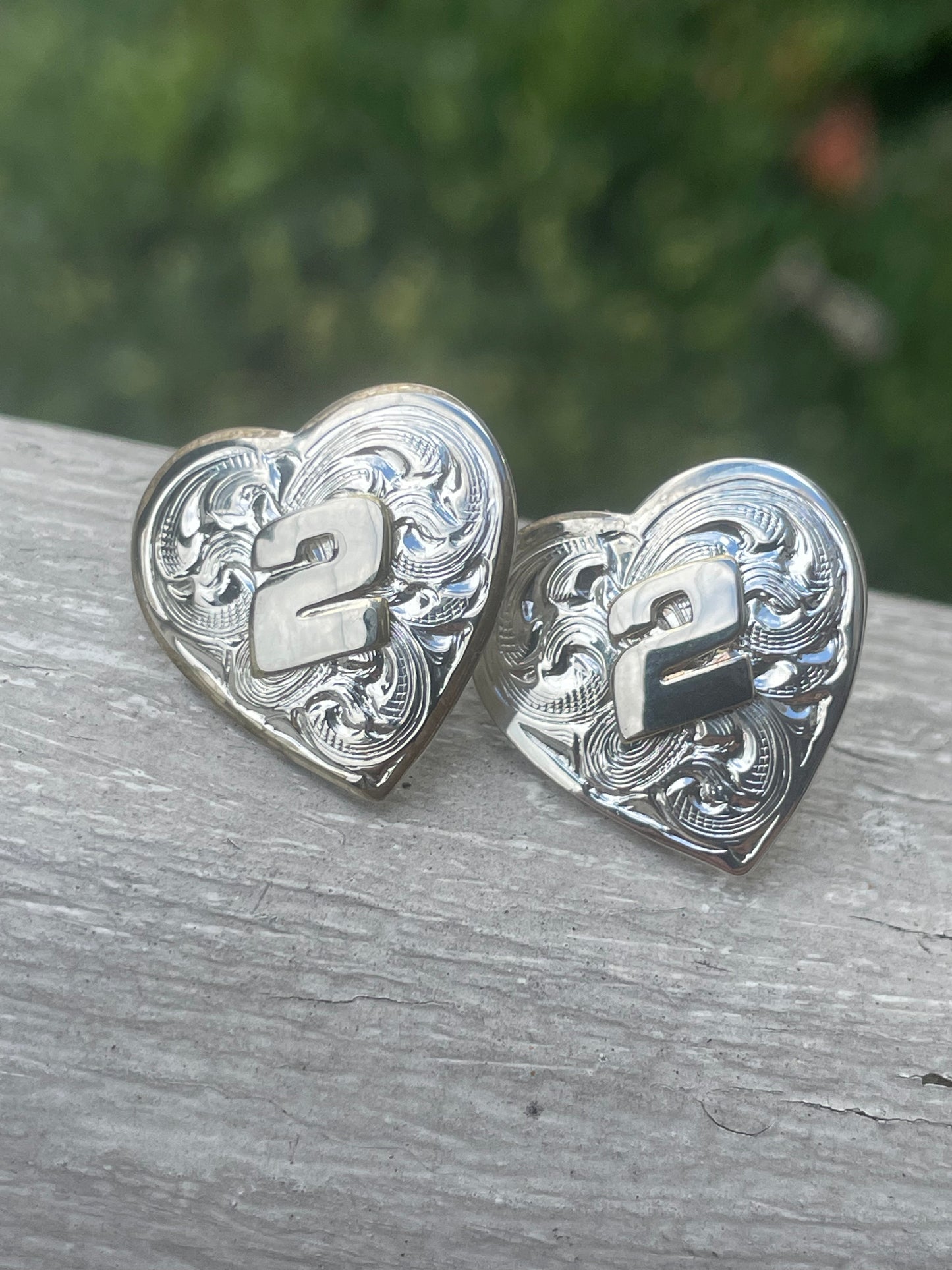 925 Sterling Silver #2 Derek Jeter Etched Heart Earrings