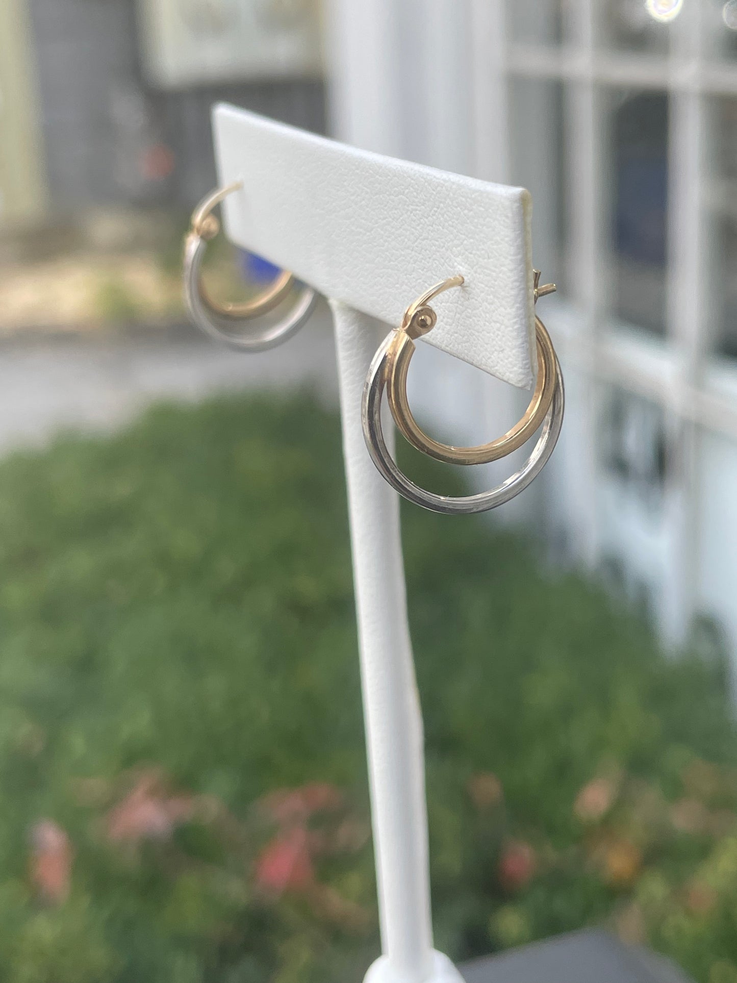 14k white and yellow gold double tier hoop earrings