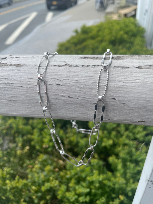 925 Sterling Silver Textured Paperclip Necklace 20”