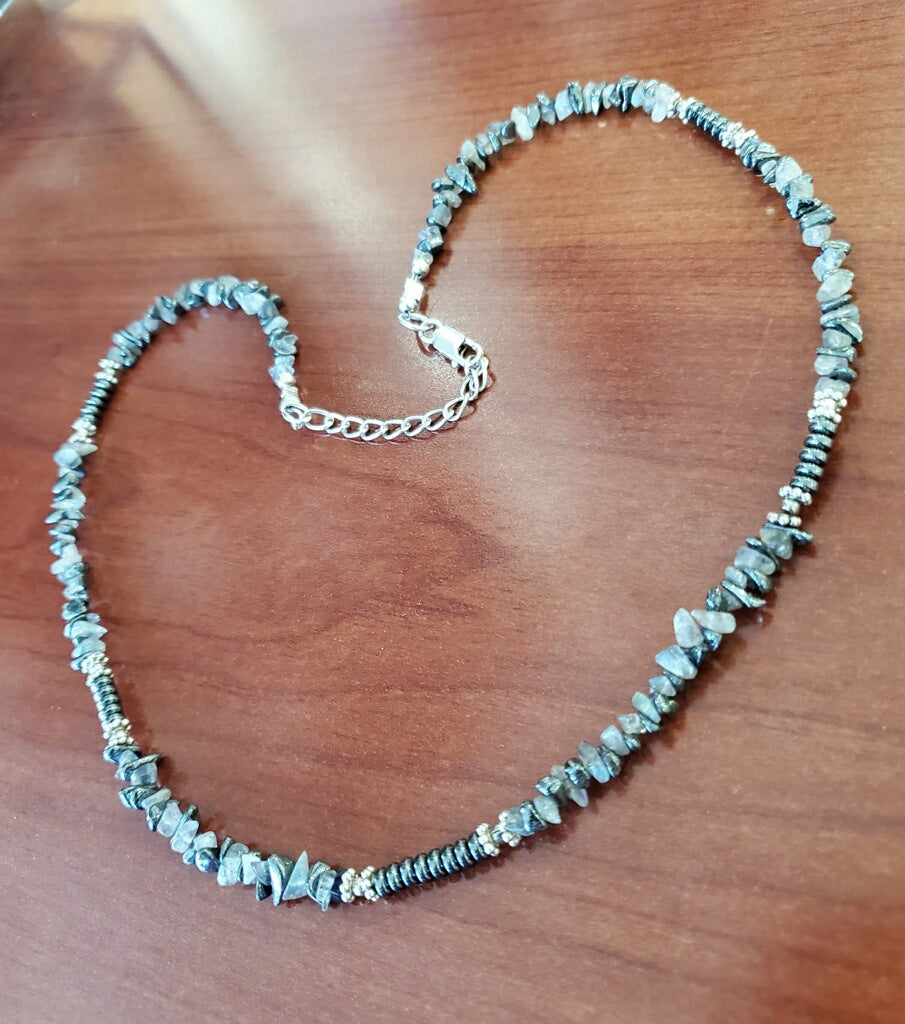 925 Sterling Silver Henatite & To k Crystal Beaded Necklace
