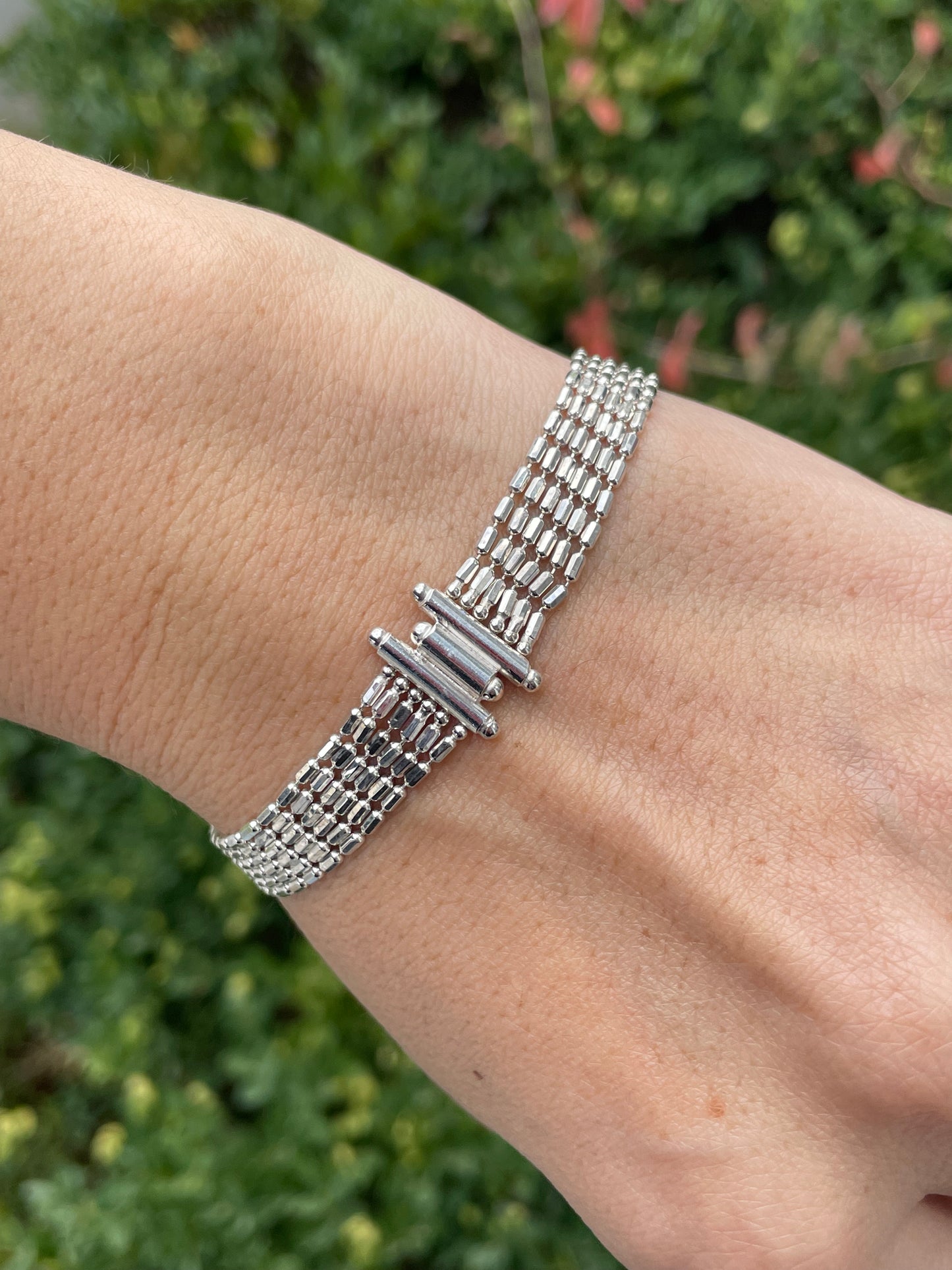 925 Sterling Silver Shimmer & Shine Six Layer Rice Link Bracelet