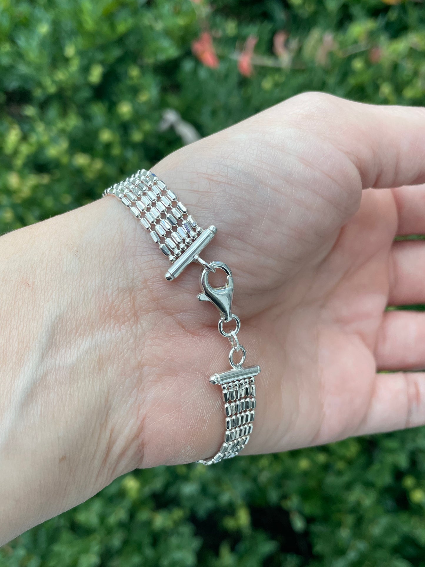 925 Sterling Silver Shimmer & Shine Six Layer Rice Link Bracelet