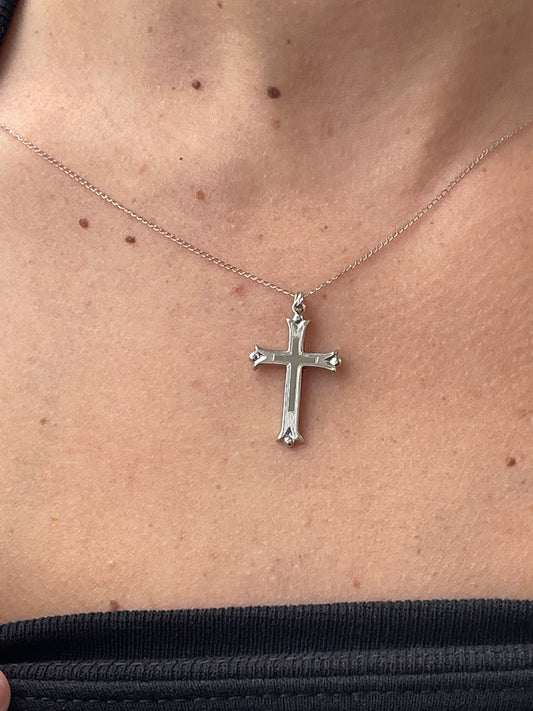 14k White Gold Estate Cross Necklace