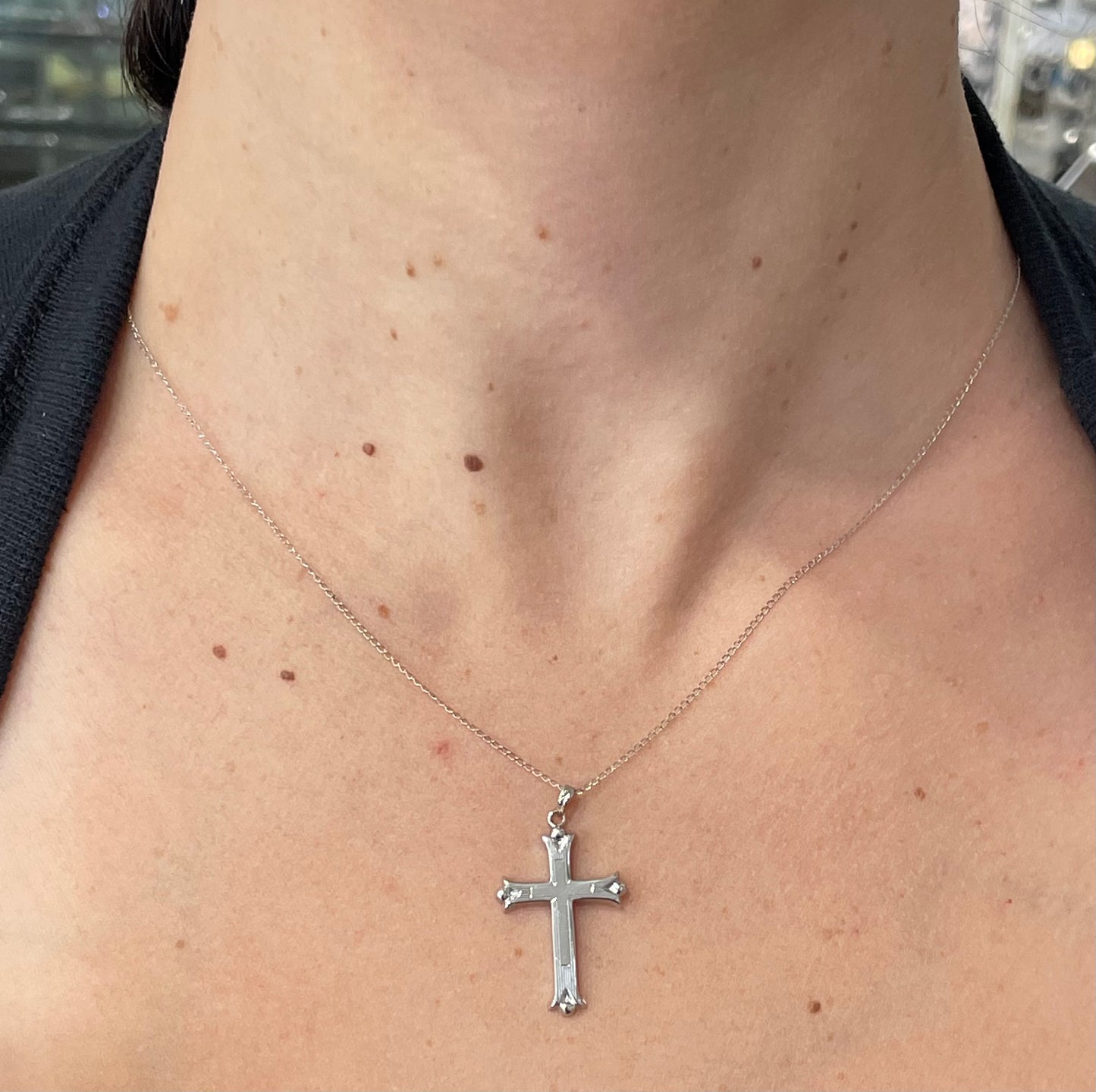 14k White Gold Estate Cross Necklace