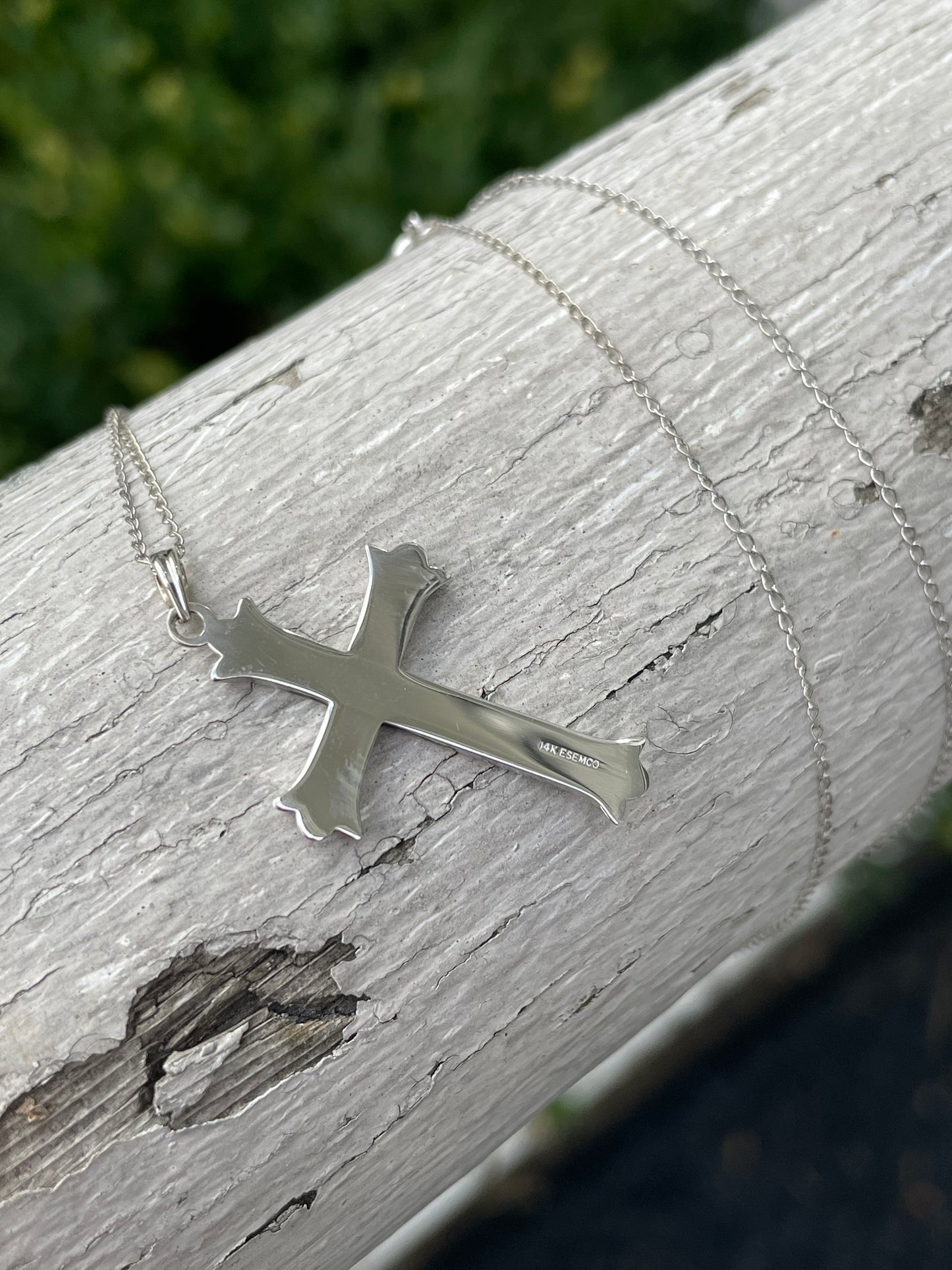 14k White Gold Estate Cross Necklace