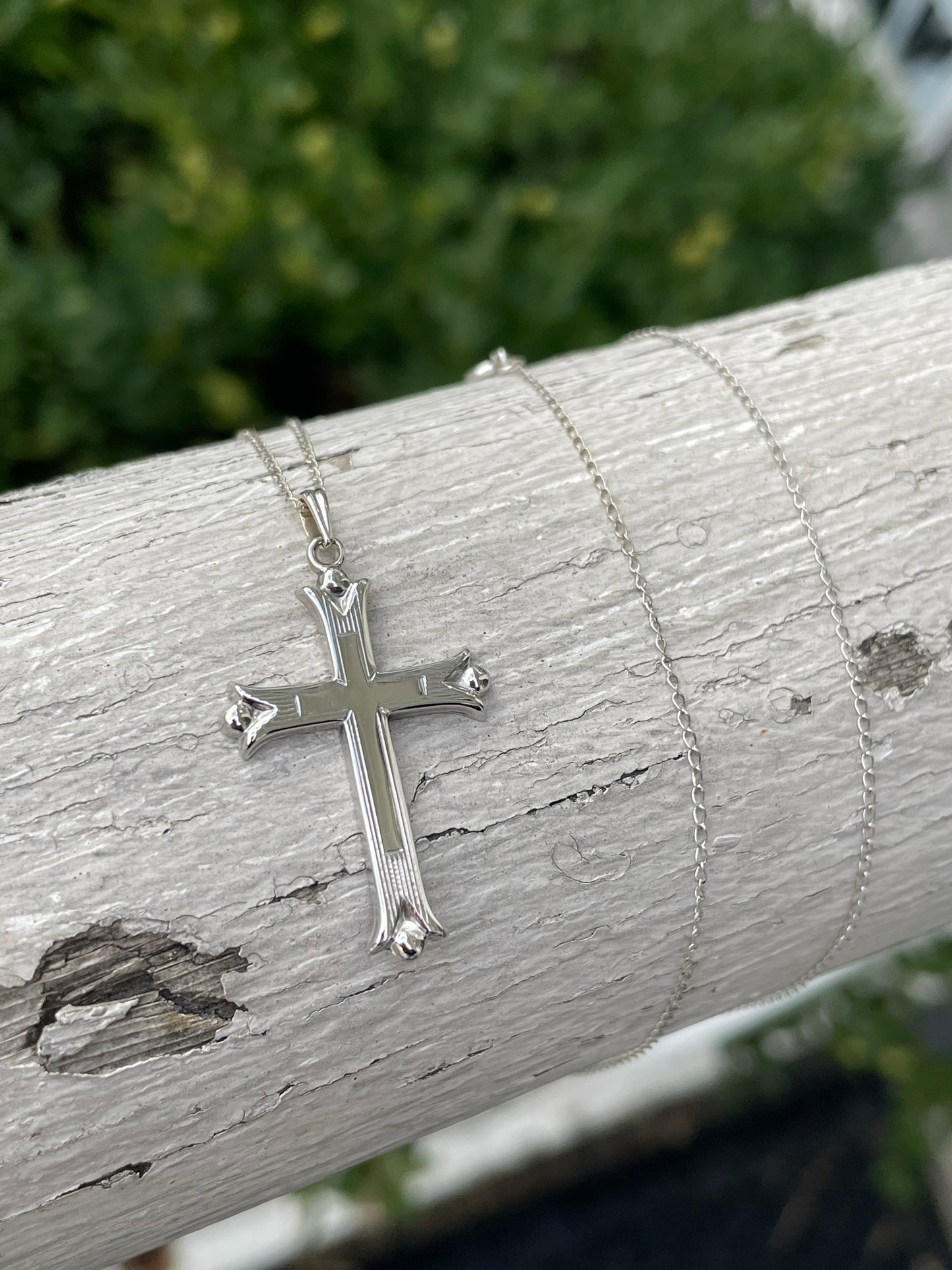 14k White Gold Estate Cross Necklace