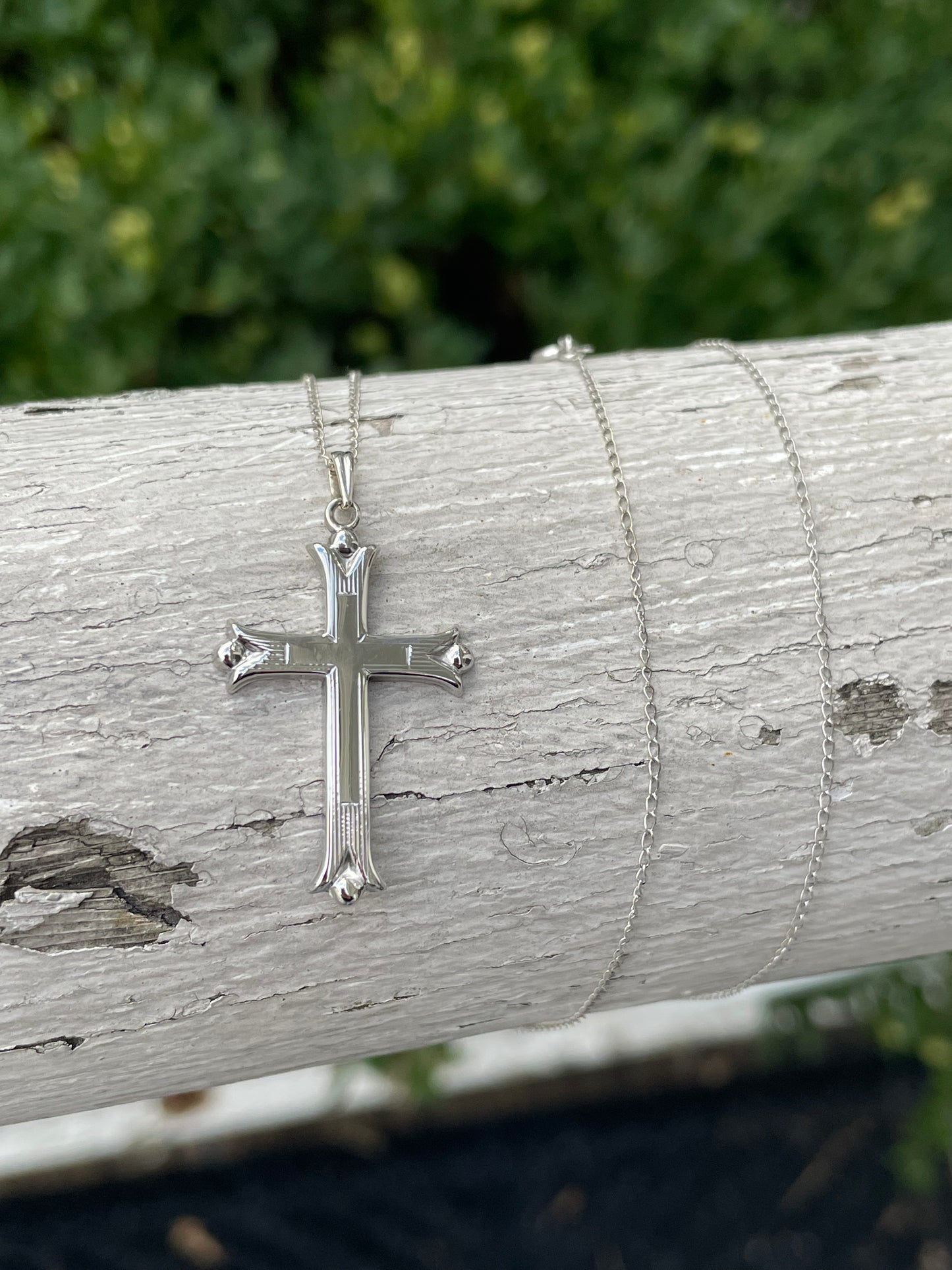 14k White Gold Estate Cross Necklace