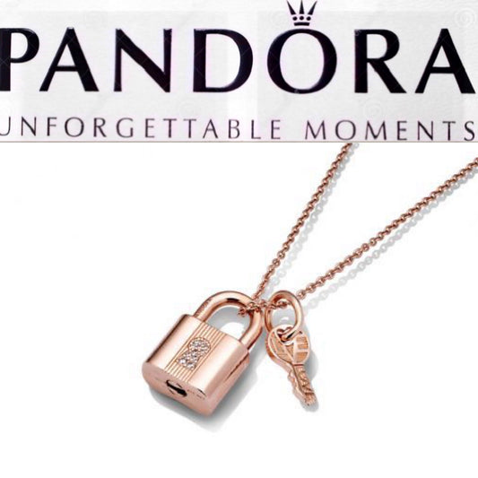 Pandora Rose Pandora Padlock & Key Pendant w/Necklace