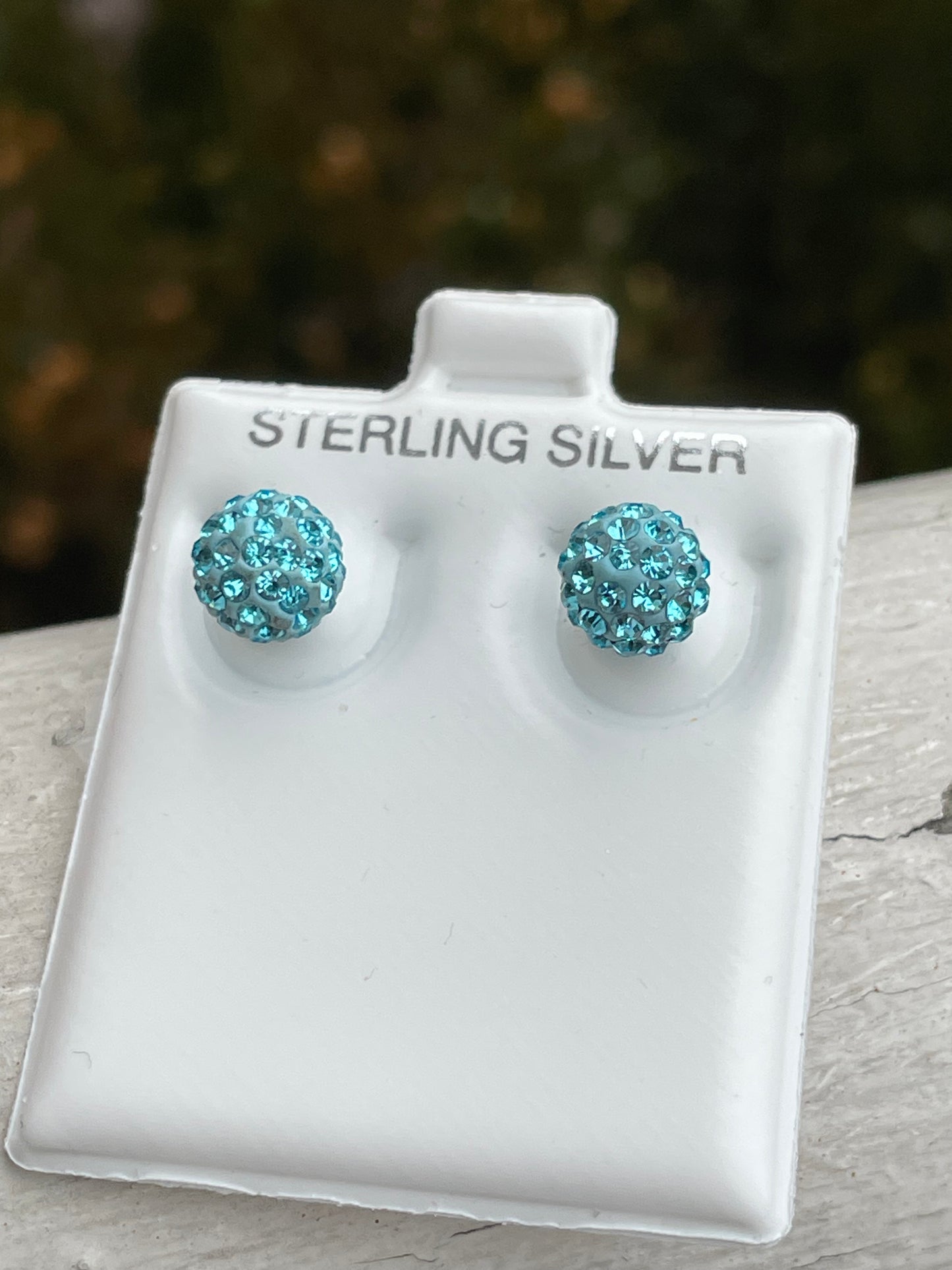 925 Sterling Silver Teal Blue Disco Ball Stud Earrings