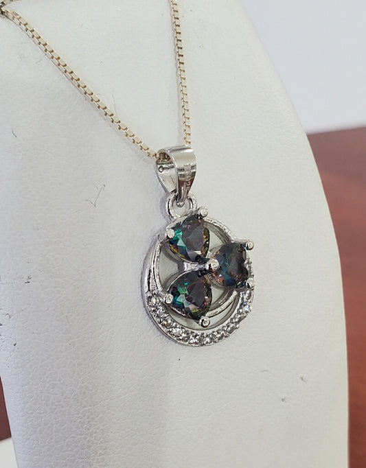 925 Sterling Silver Mystic Topaz triple stone necklace