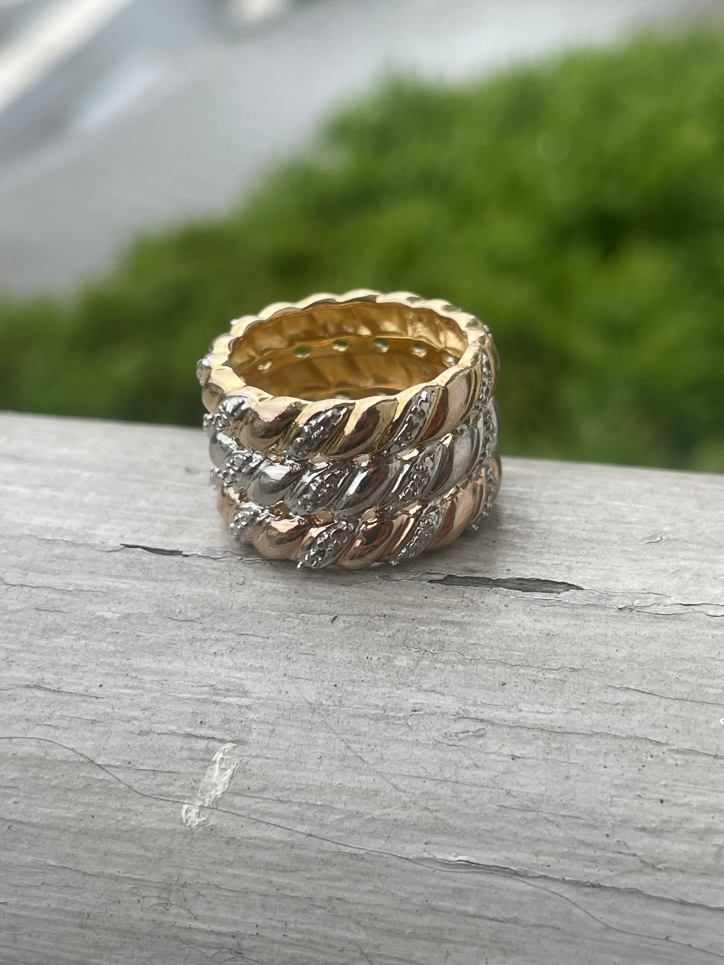 925 Sterling Silver Tri-Color Wide Triple Band Ring