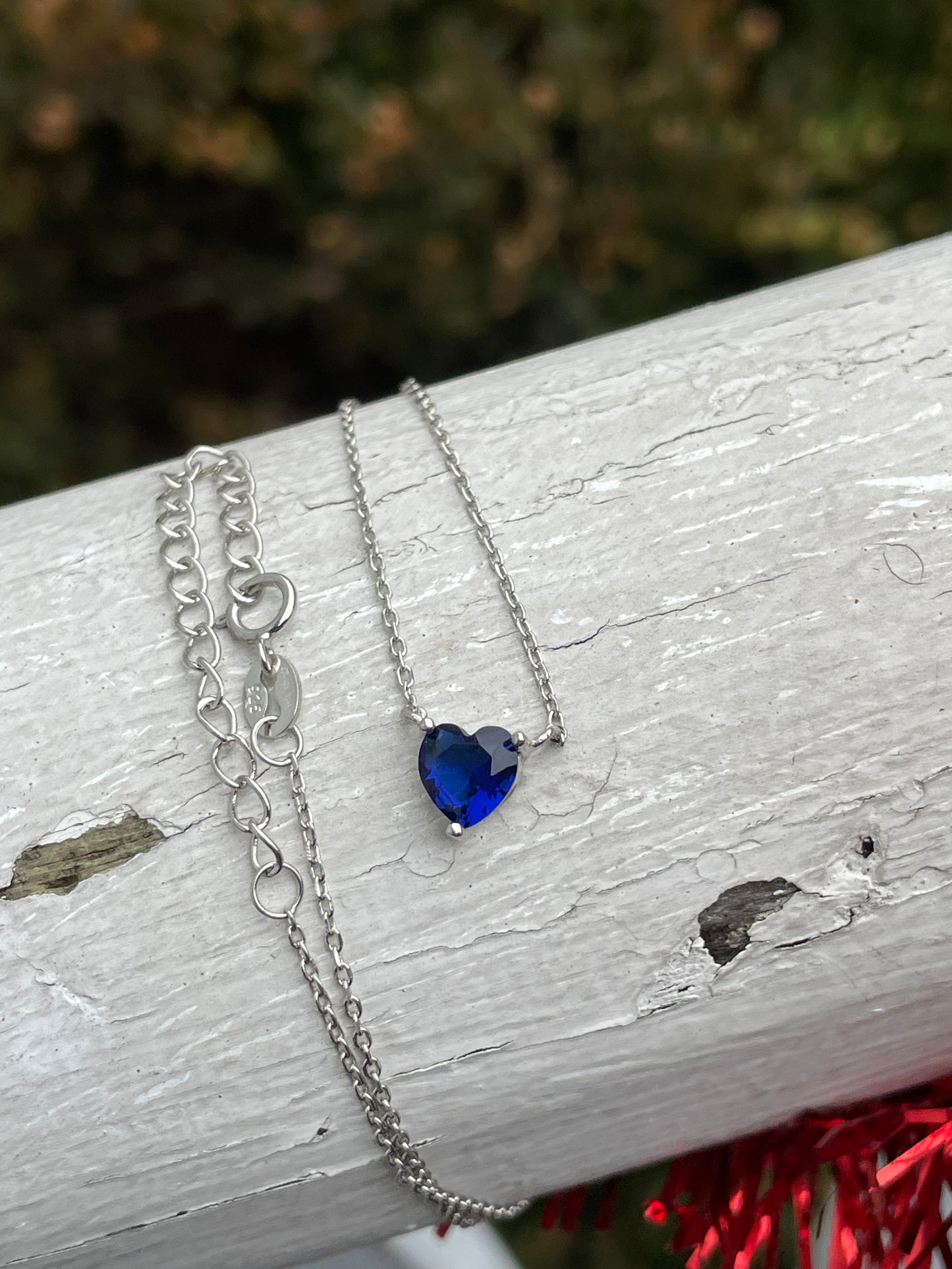 925 Sterling Silver Simulated Sapphire Heart Solitaire Necklace