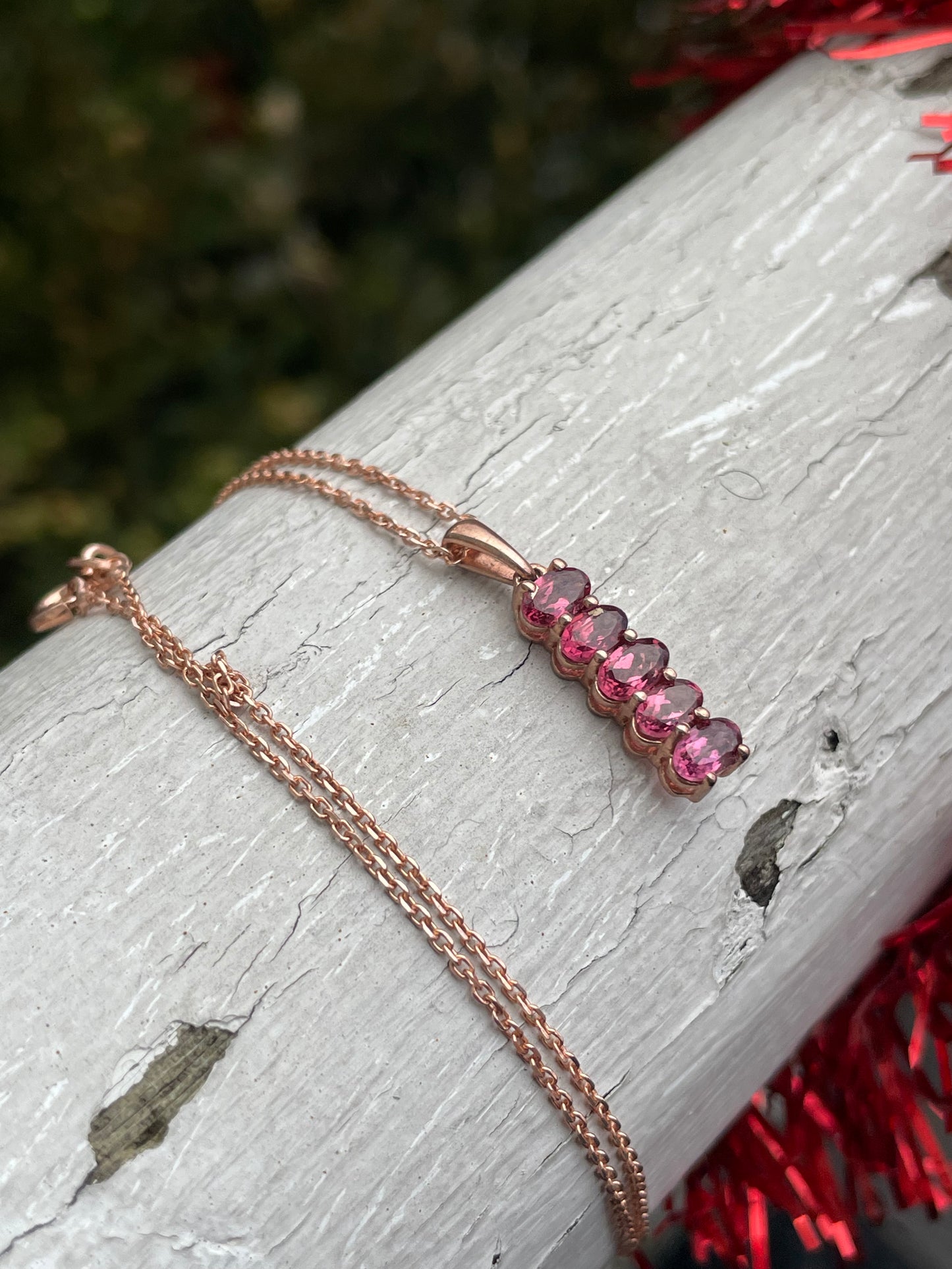925 Sterling Silver Rose Vermeil Pink Tourmaline Drop Necklace