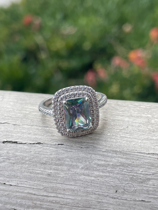 925 Sterling Silver 2.00ct Mystic Topaz & Cz Ring