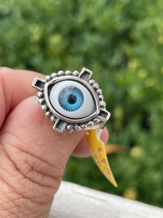 925 Sterling Silver All Seeing Eye Ball Ring sz 9