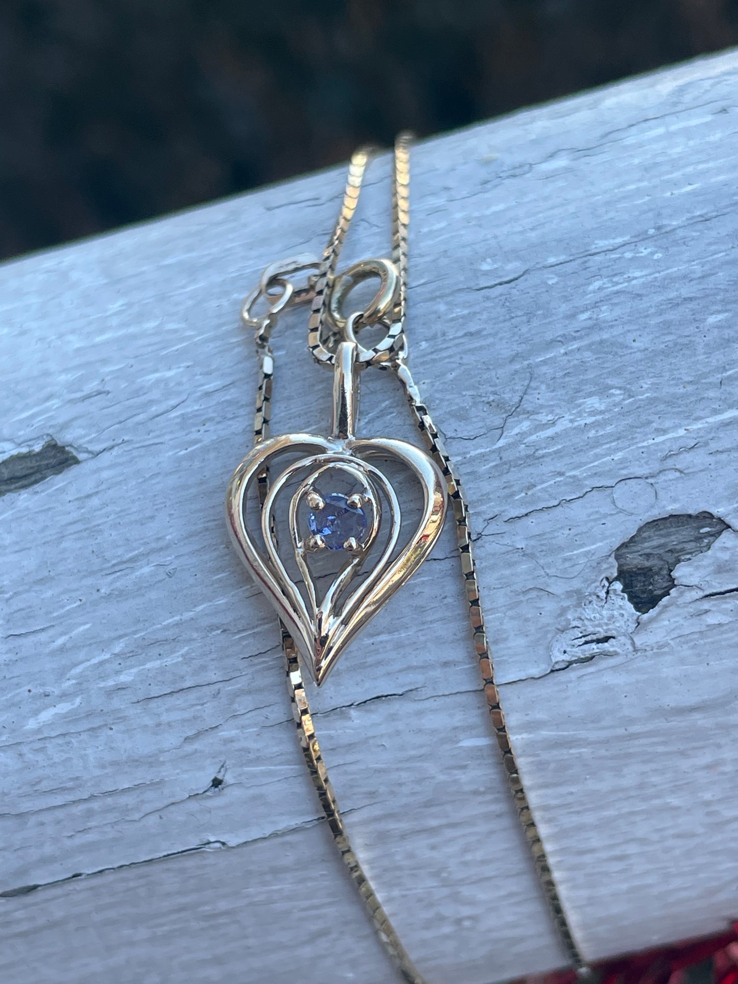 14k Gold Open Heart Tanzanite Necklace