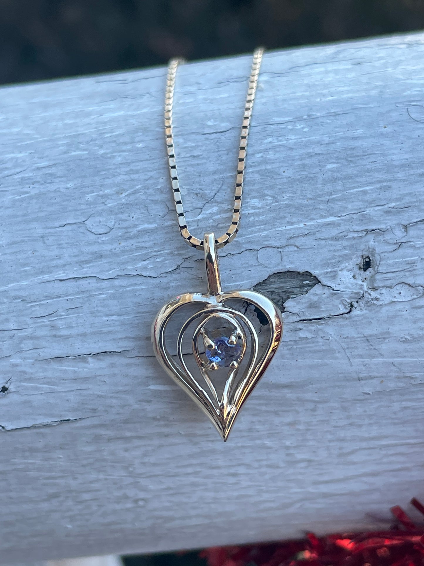 14k Gold Open Heart Tanzanite Necklace