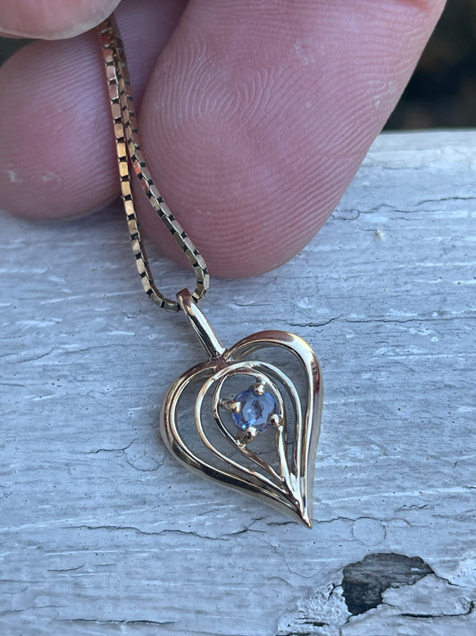 14k Gold Open Heart Tanzanite Necklace