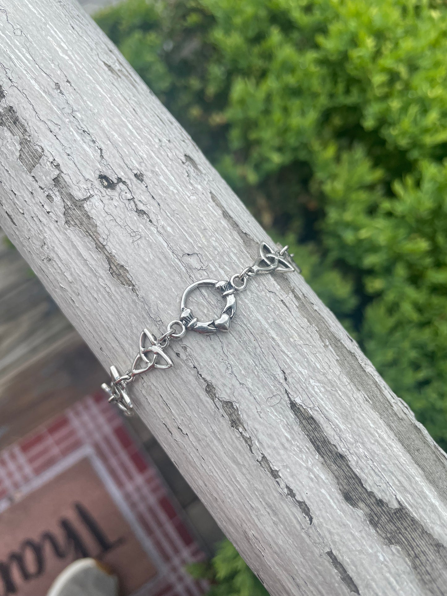 925 Sterling Silver Celtic Irish Trinity Knot & Claddagh Bracelet