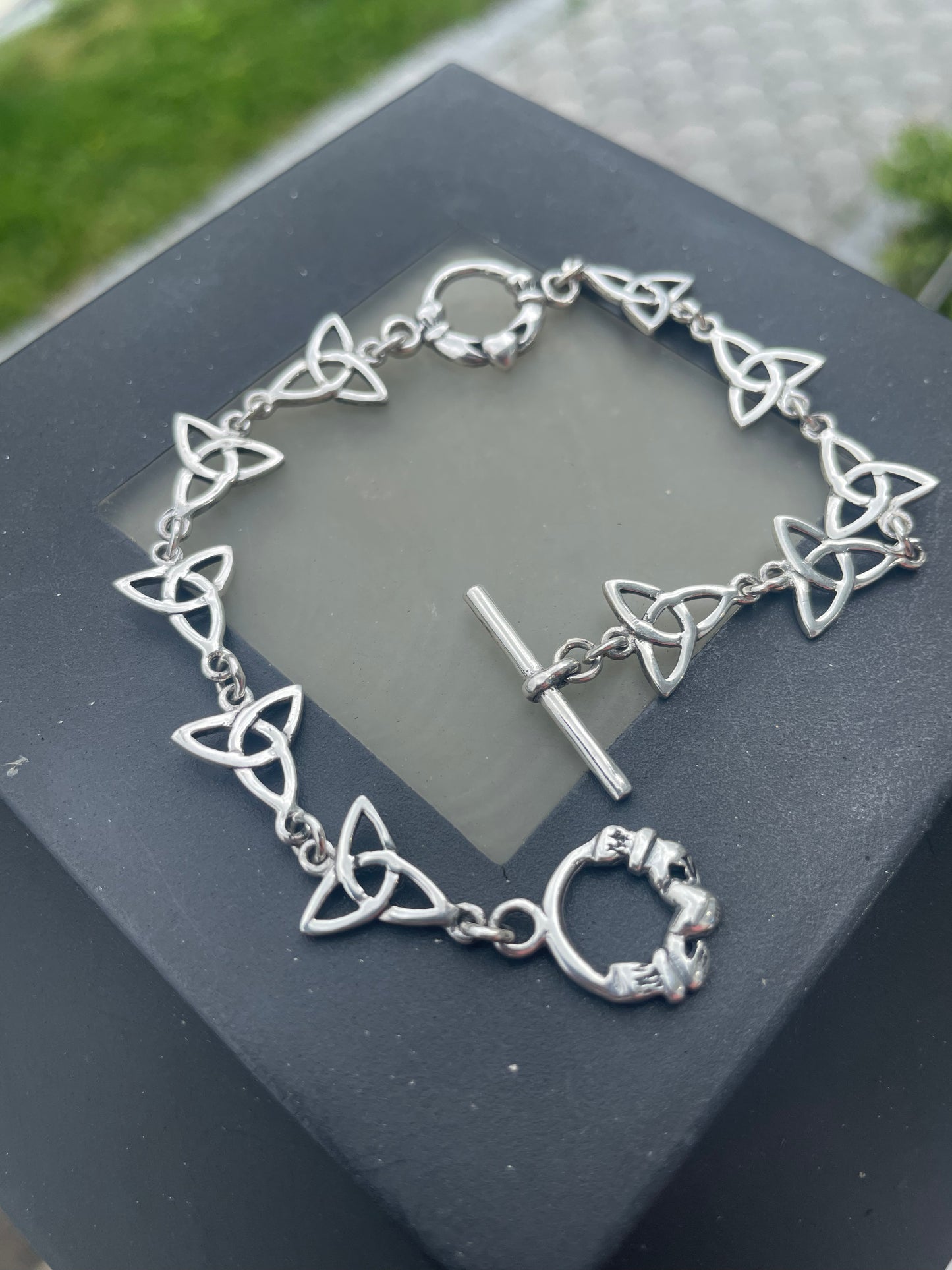 925 Sterling Silver Celtic Irish Trinity Knot & Claddagh Bracelet