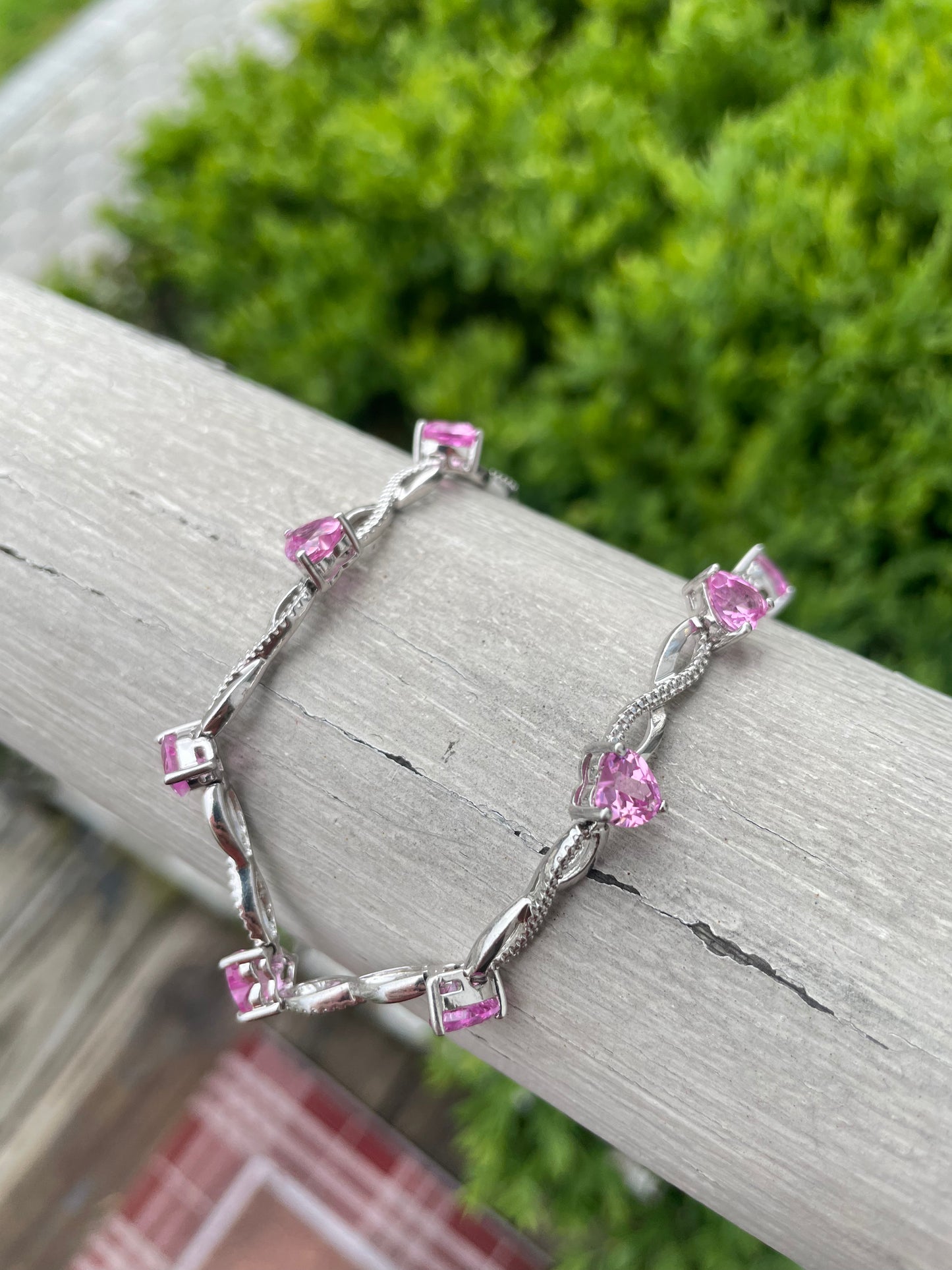 925 Sterling Silver “Infinite Love” Pink Zirconia Heart Tennis Bracelet