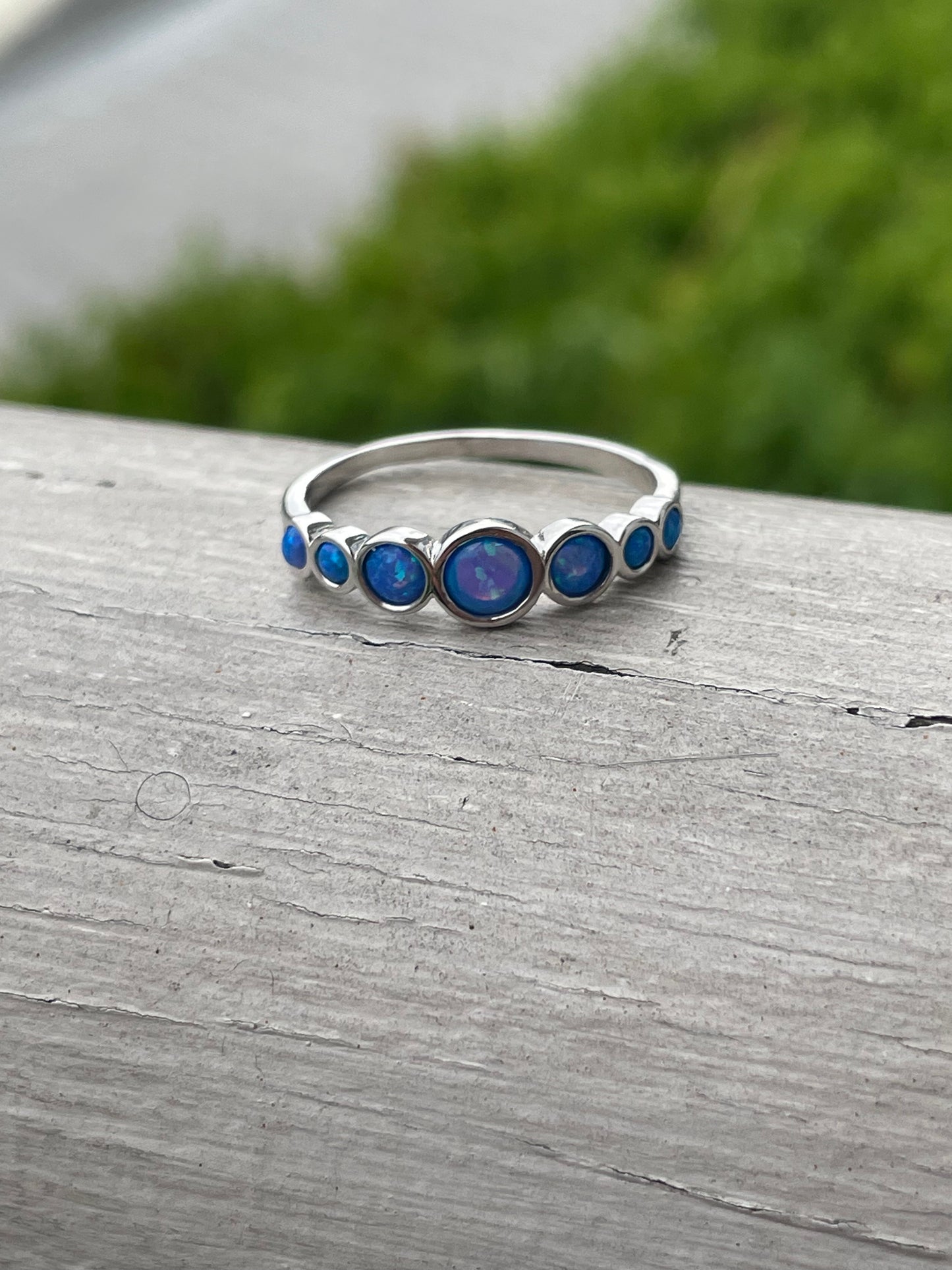 925 Sterling Silver Blue Opal Band Ring