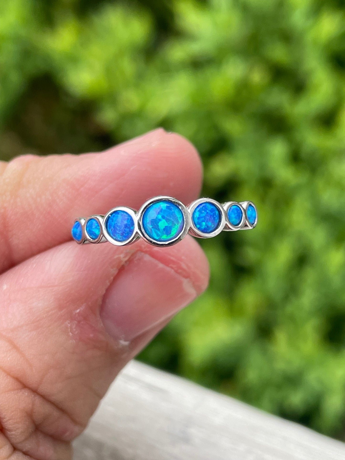 925 Sterling Silver Blue Opal Band Ring