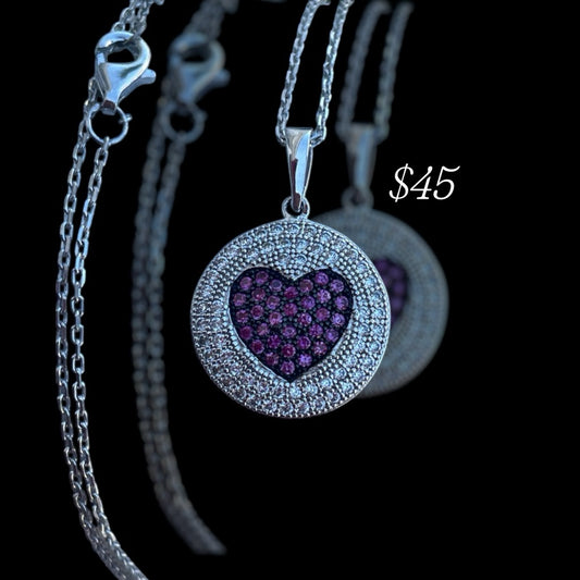 925 Sterling Silver All Heart Logo Micro Pavé Disc Necklace