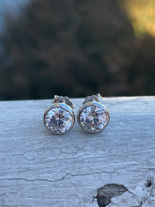 925 Sterling Silver 1.00ct Bezel Set Cz Stud Earrings