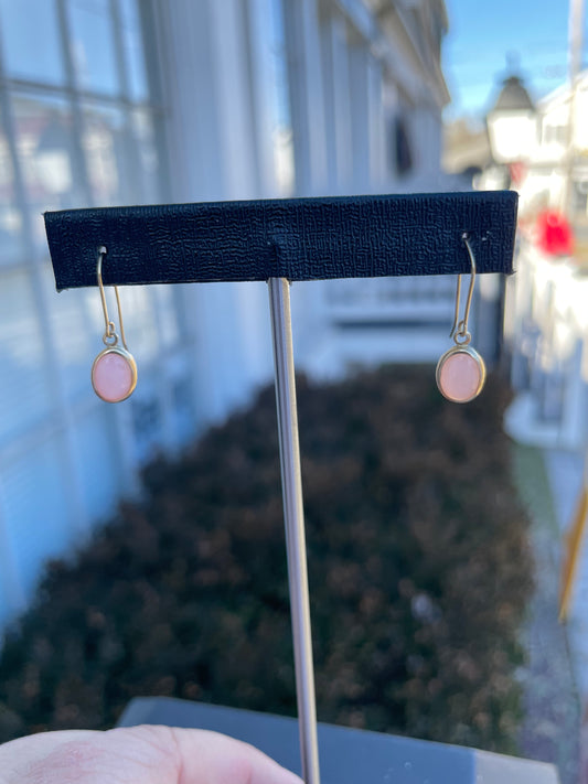 14k Gold Pink Mother of Pearl Oval Shaped Drop Earrings