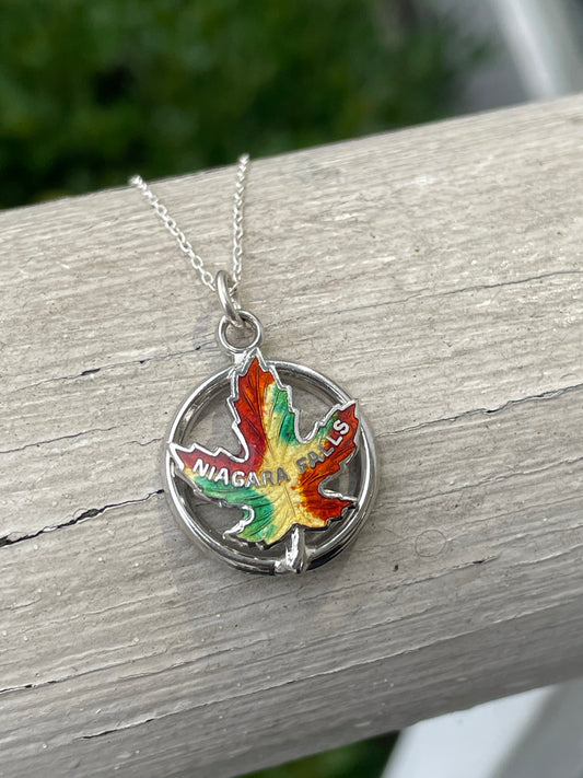 925 Sterling Silver Niagara Falls Maple Leaf Necklace