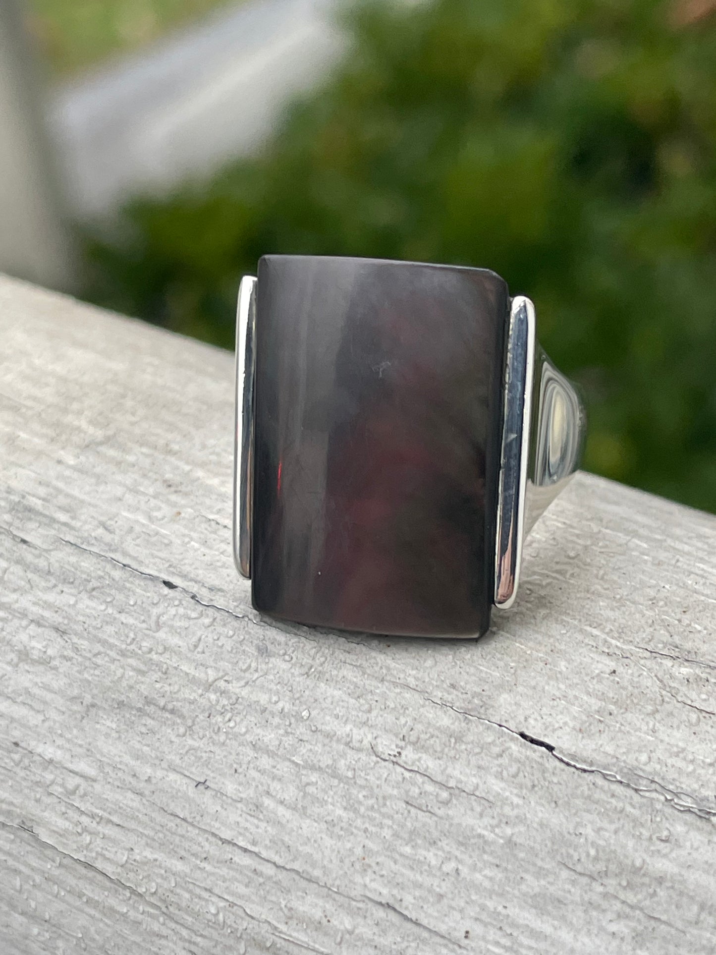 925 Sterling Silver Dyed Mother of Pearl Rectangular Statement Ring