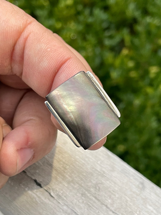 925 Sterling Silver Dyed Mother of Pearl Rectangular Statement Ring