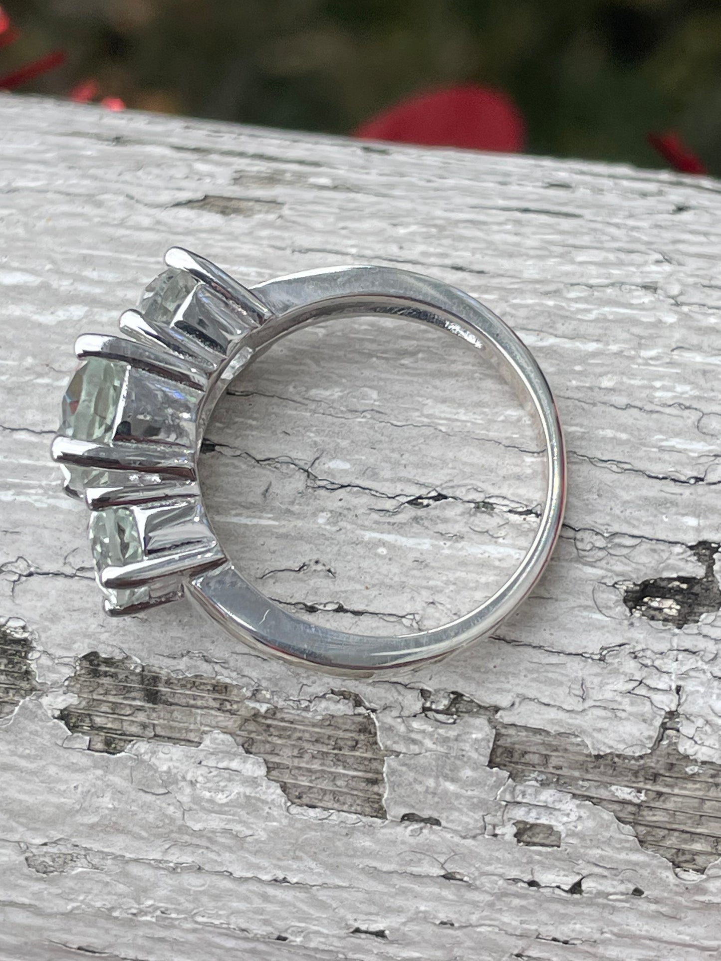 925 Sterling Silver Past Present Future Praisolite Ring