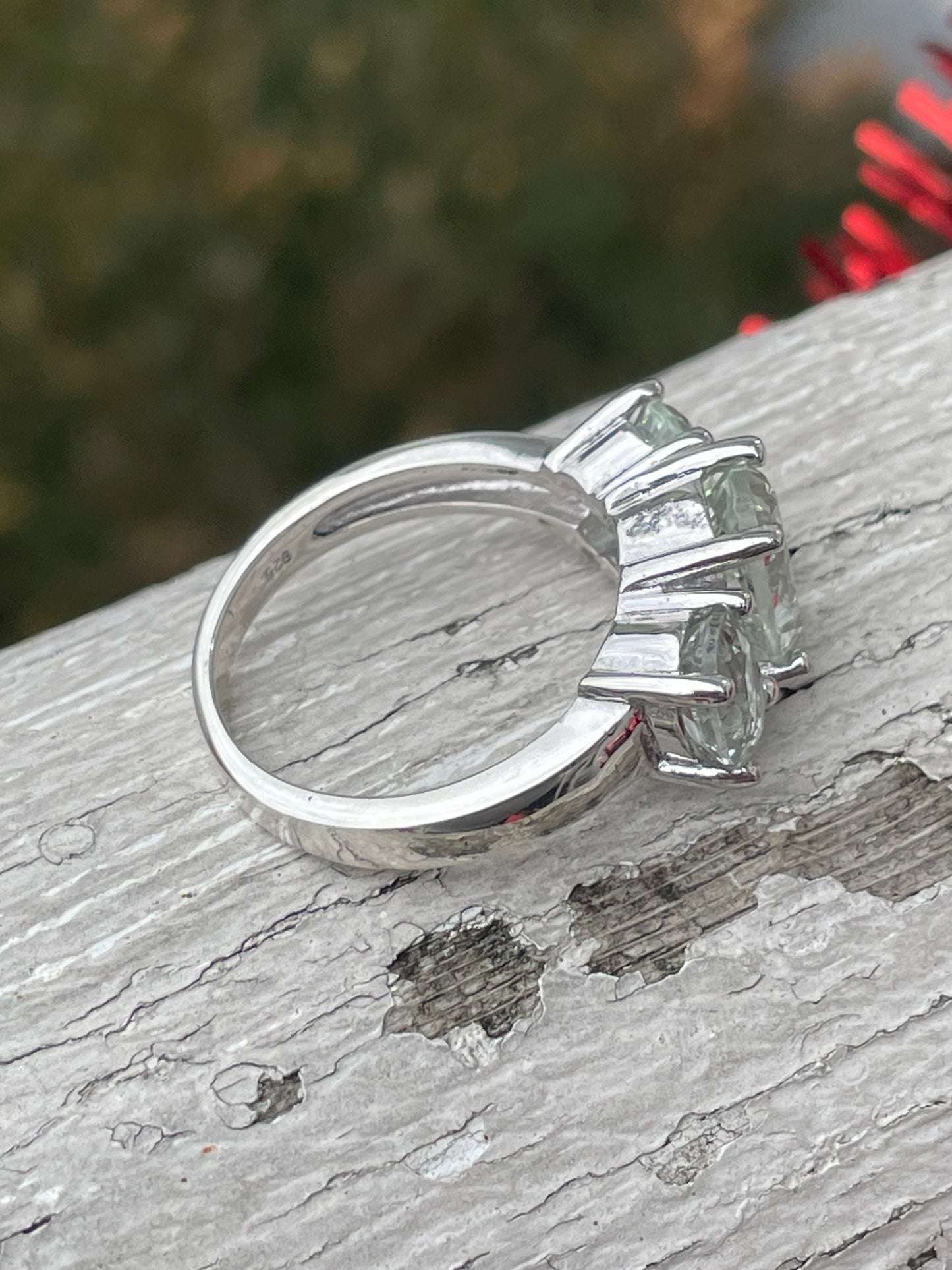925 Sterling Silver Past Present Future Praisolite Ring