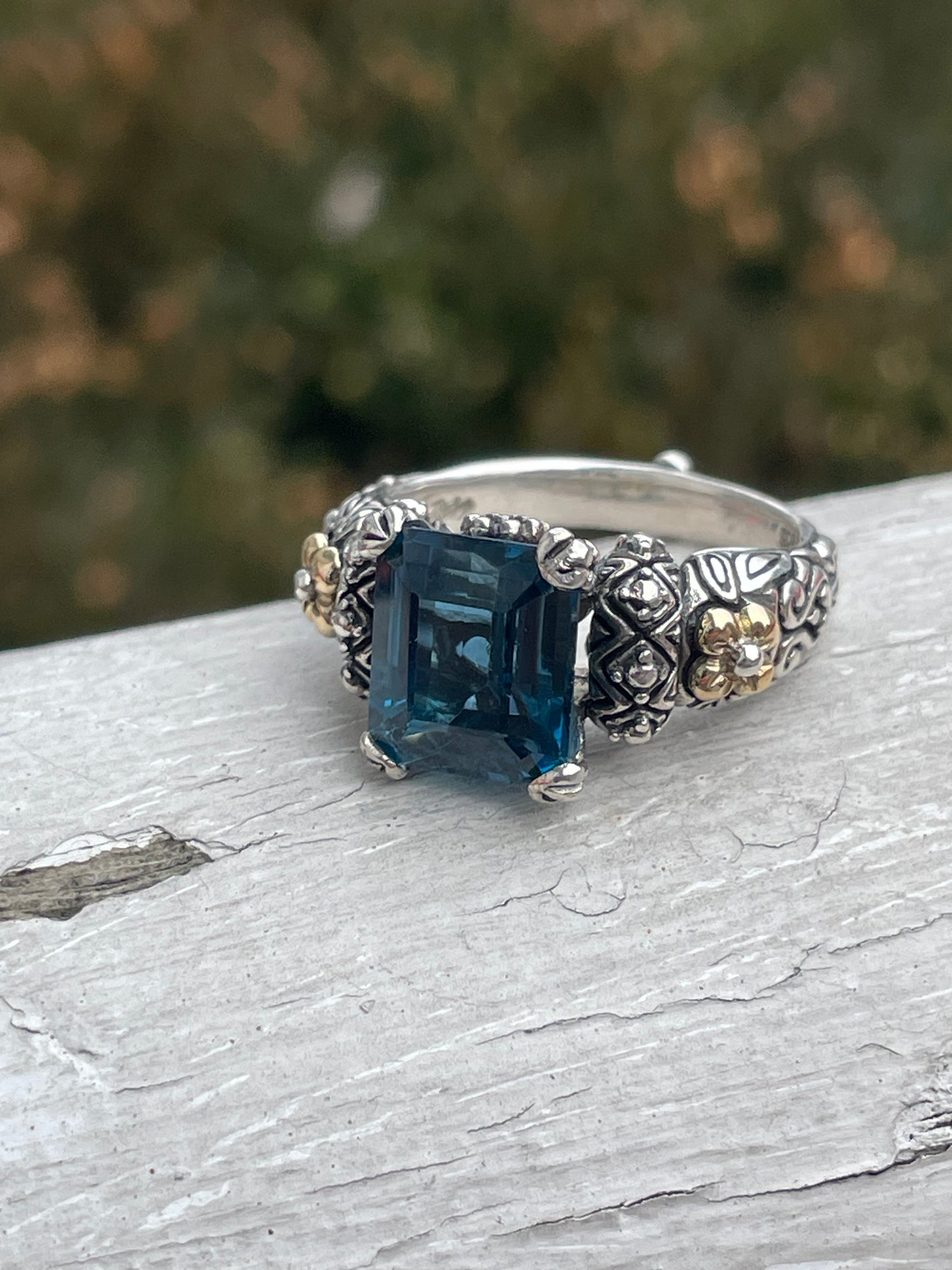 Designer Barbara Bixby London Blue Topaz 925 Silver & 18k Gold Ring