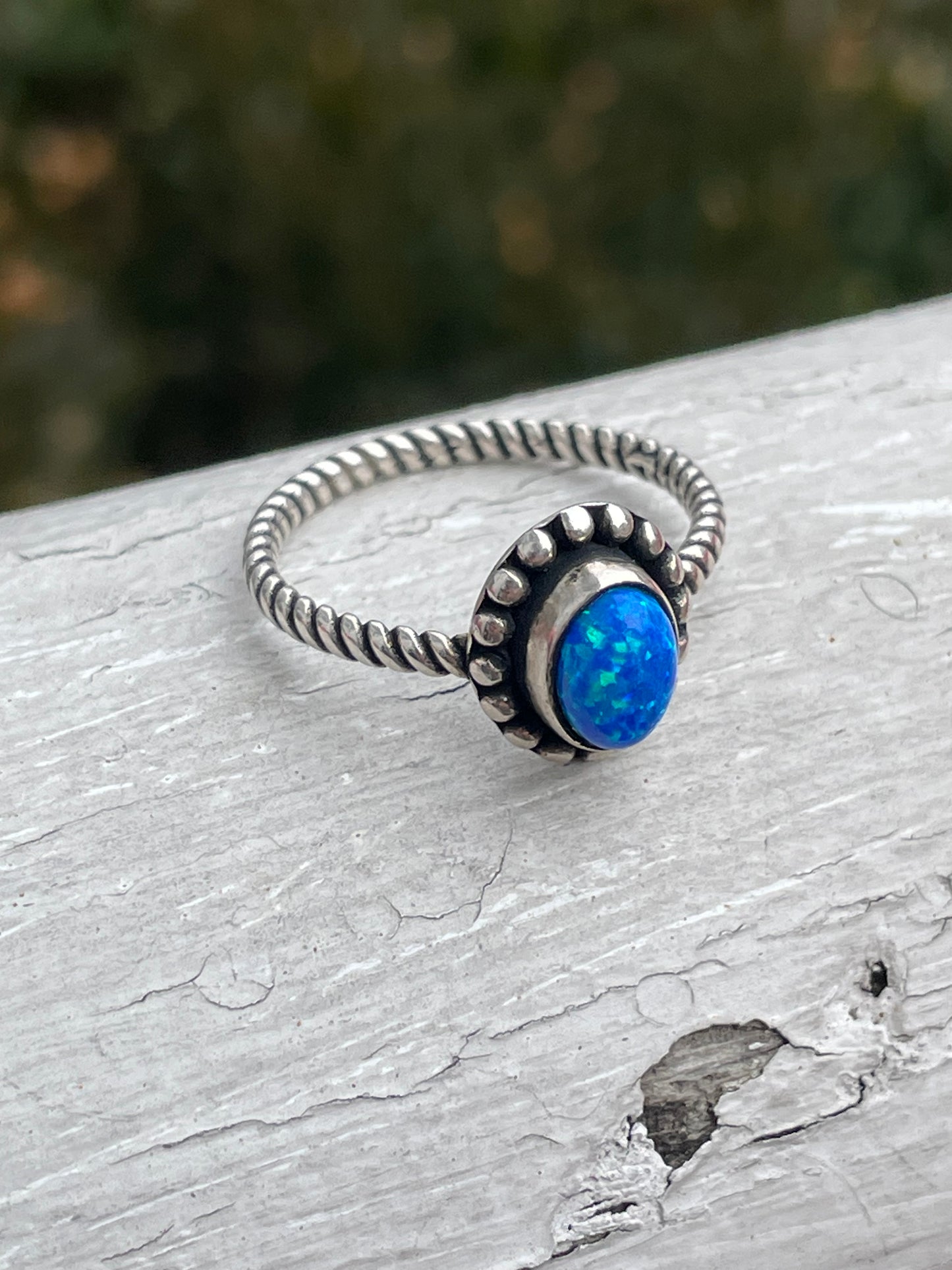 925 Sterling Silver Blue Opal Solitaire Ring