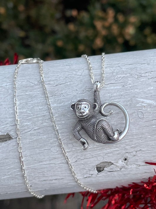 925 Sterling Silver 3D Monkey Necklace