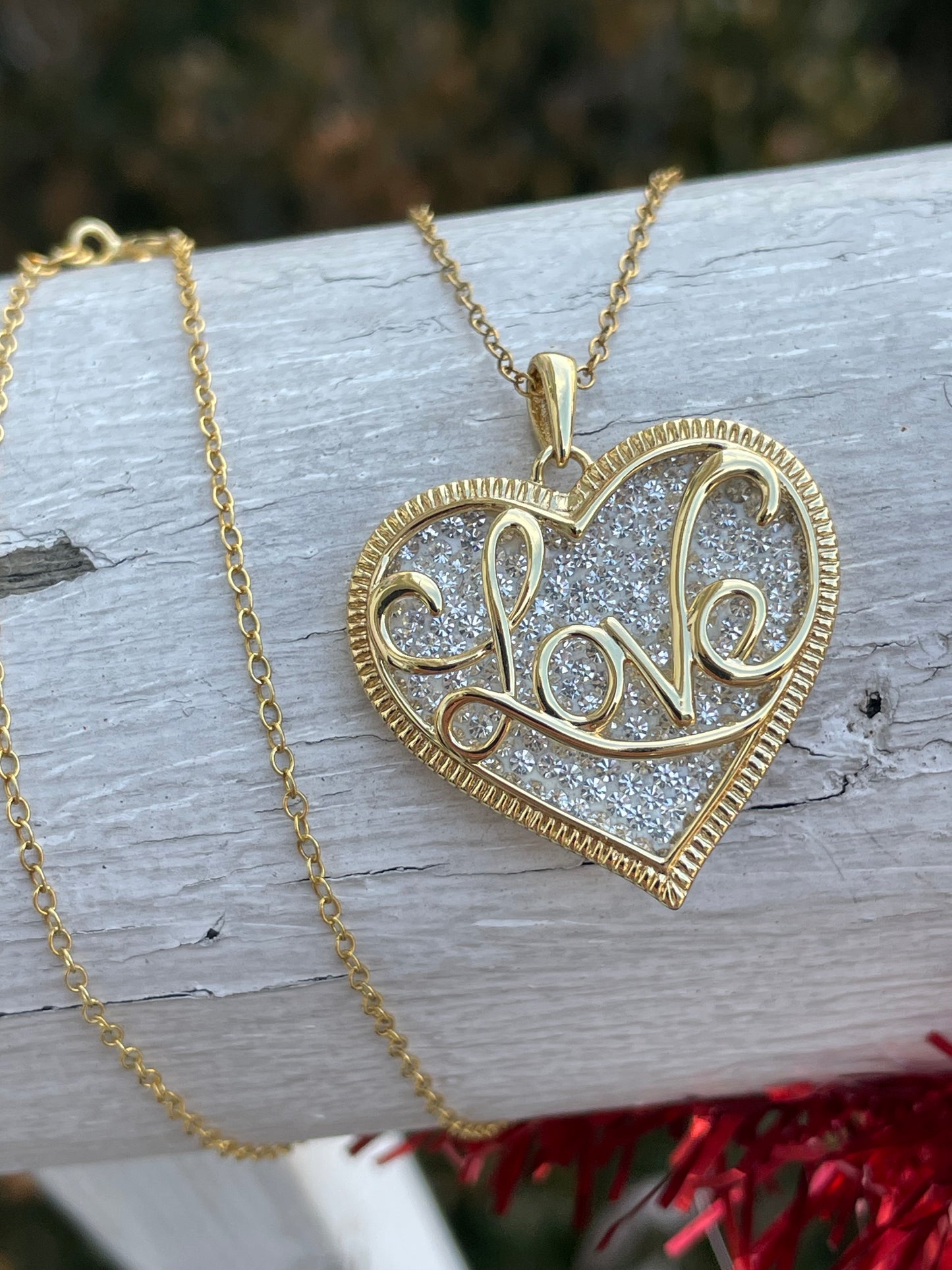 925 Sterling Silver Vermeil Sparkling Love Heart Necklace