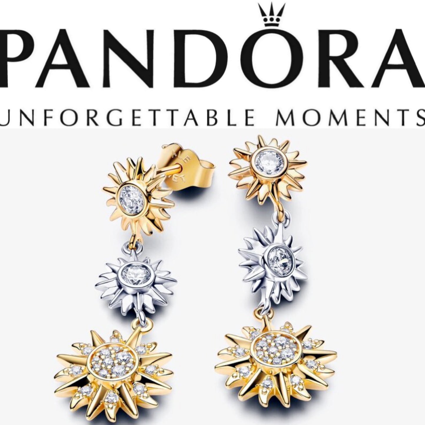 Pandora Asia Exclusive Two-tone Sparkling Triple Sun Drop Earrings