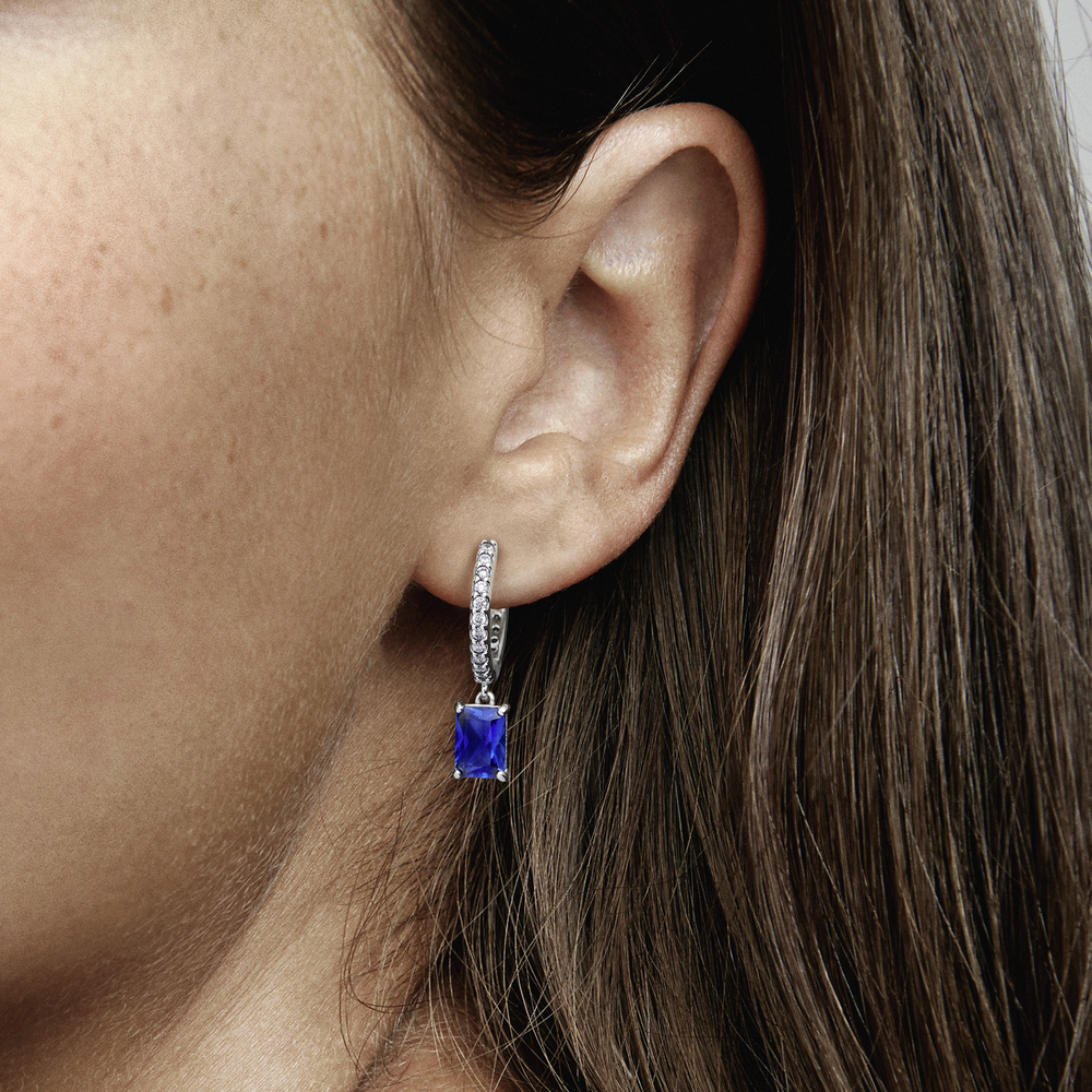 Pandora Blue Rectangular Sparkling Hoop Earrings