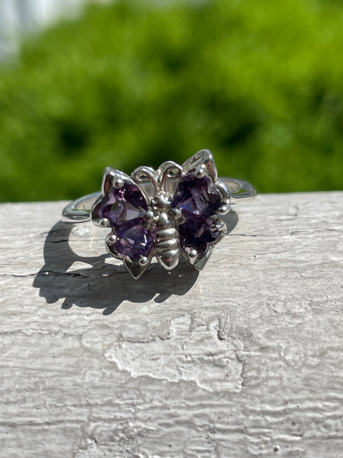 925 Sterling Silver Amethyst Winged Butterfly Ring