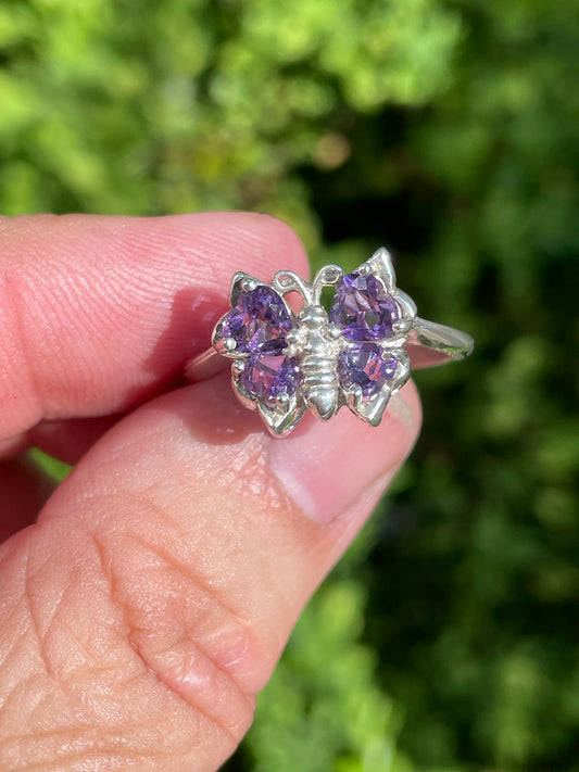 925 Sterling Silver Amethyst Winged Butterfly Ring